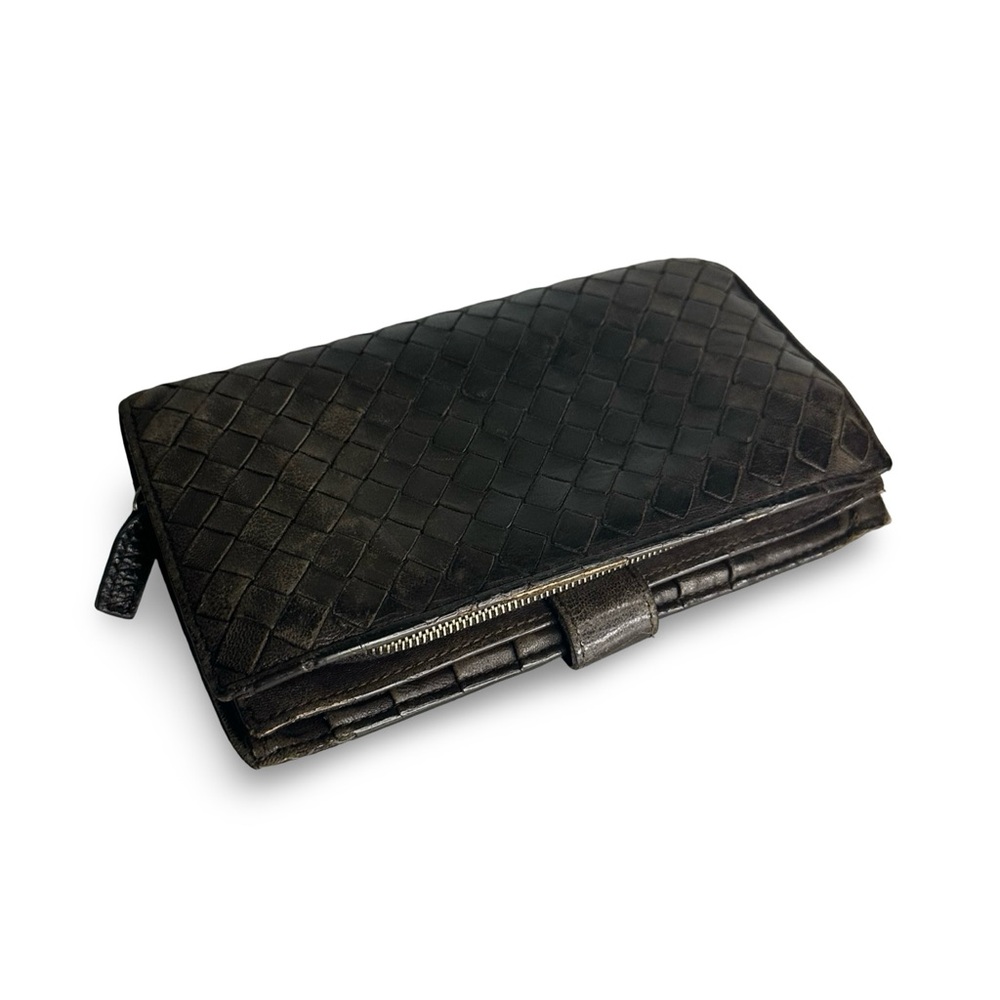 Vintage BOTTEGA VENETA Intrecciato woven leather long wallet - with snap and zip